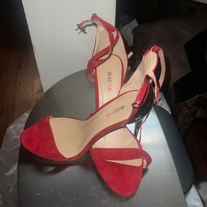 Red open toe shoes with straps